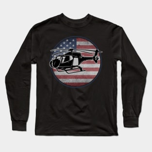 Helicopter Pilot USA American Flag Long Sleeve T-Shirt